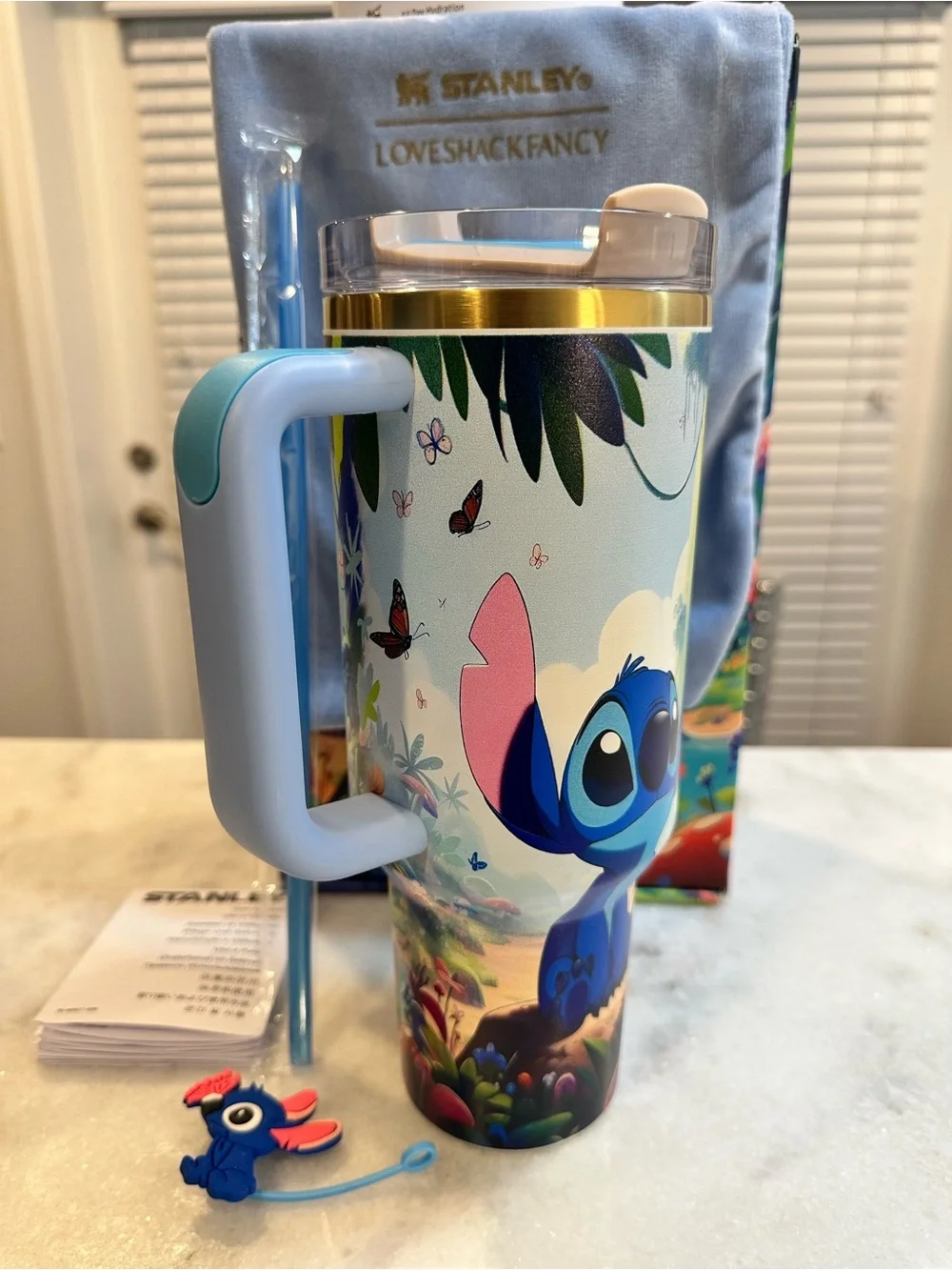 Stanley Unique Light Blue and Gold Lilo & Stitch Insulated Travel 40oz Tumbler - Picture 3 of 16